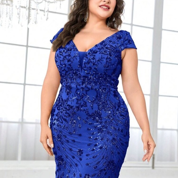 Luxe plus V neck sequin formal evening party dress - Picture 5 of 6